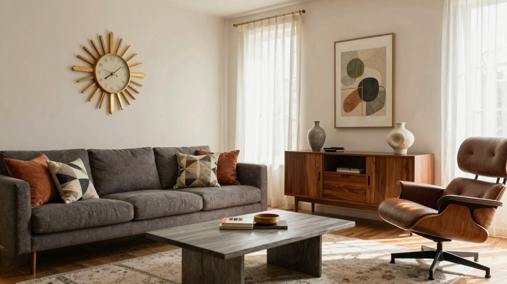 How to Decorate a Mid-Century Modern Living Room 10 anchor bold piece asymmetric balance