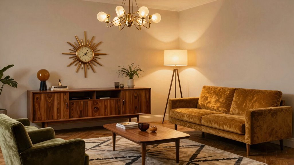 How to Decorate a Mid-Century Modern Living Room 8 arco lamp pendant clusters warm tones