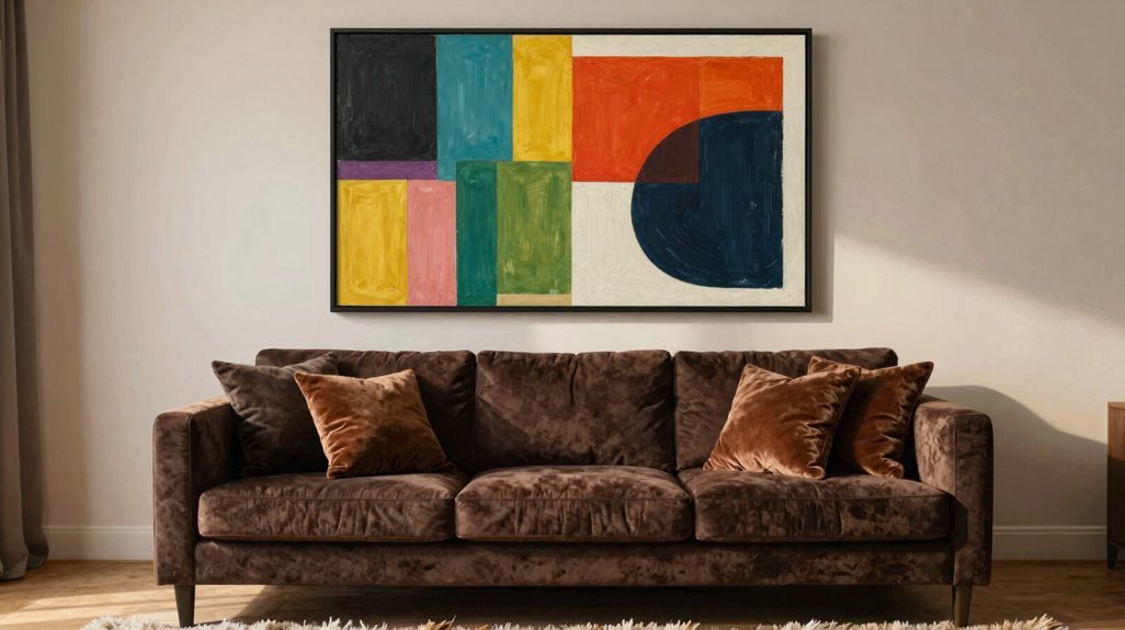 10 Dark Brown Couch Living Room Ideas That Actually Work 6 bold art opposite couch for balance