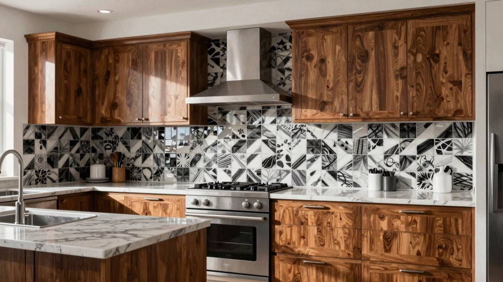 bold backsplash defines open zones