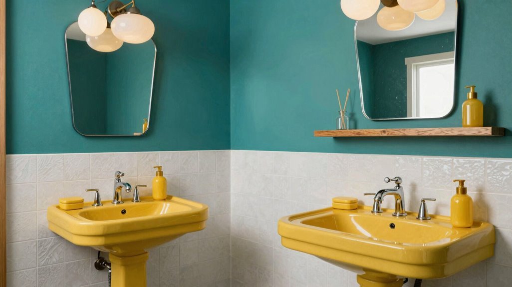 7 Mid-Century Modern Bathroom Tips for Decorating With Retro Style 1 bold bold walls yellow fixtures