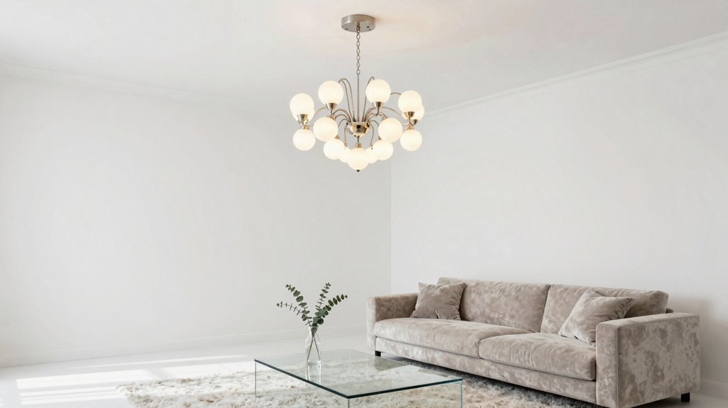 15 Ways to Create Your Dream White Living Room 11 bold chandelier white ceiling contrast