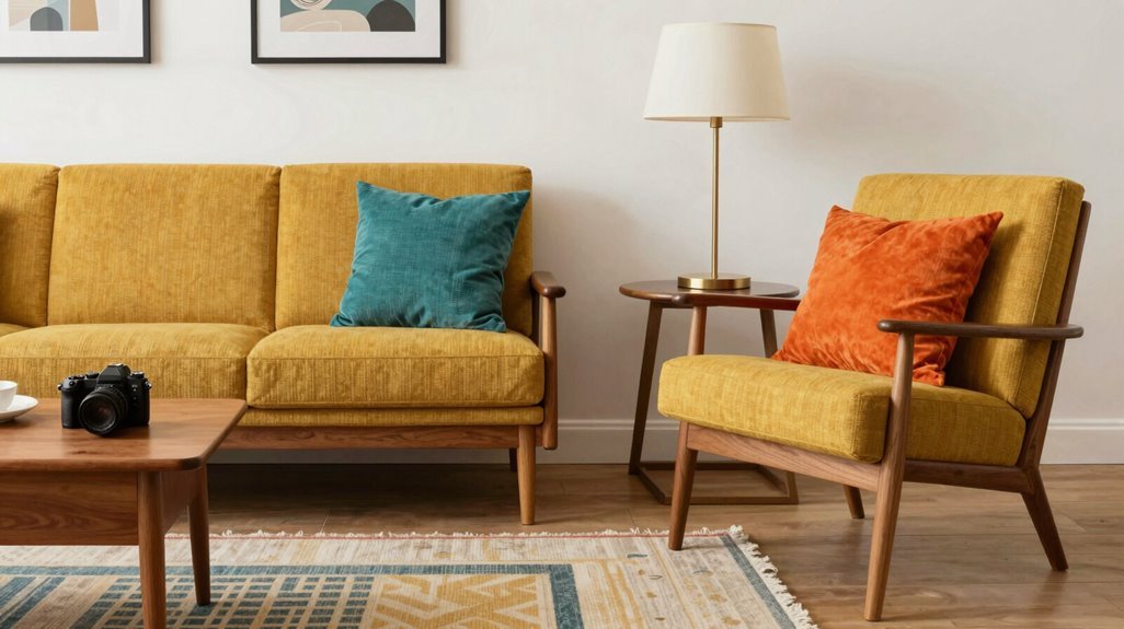 How to Decorate a Mid-Century Modern Living Room 6 bold mustard accent warm neutrals