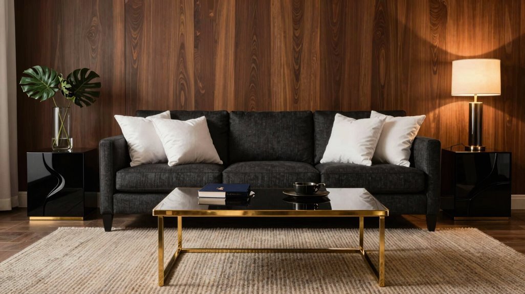 brass and black accents contrast