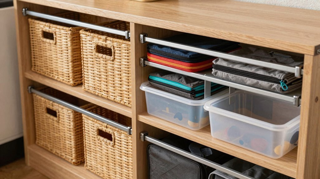 7 Small Camper Hacks That Maximize Every Inch of Space 3 camper cabinet organization with bins