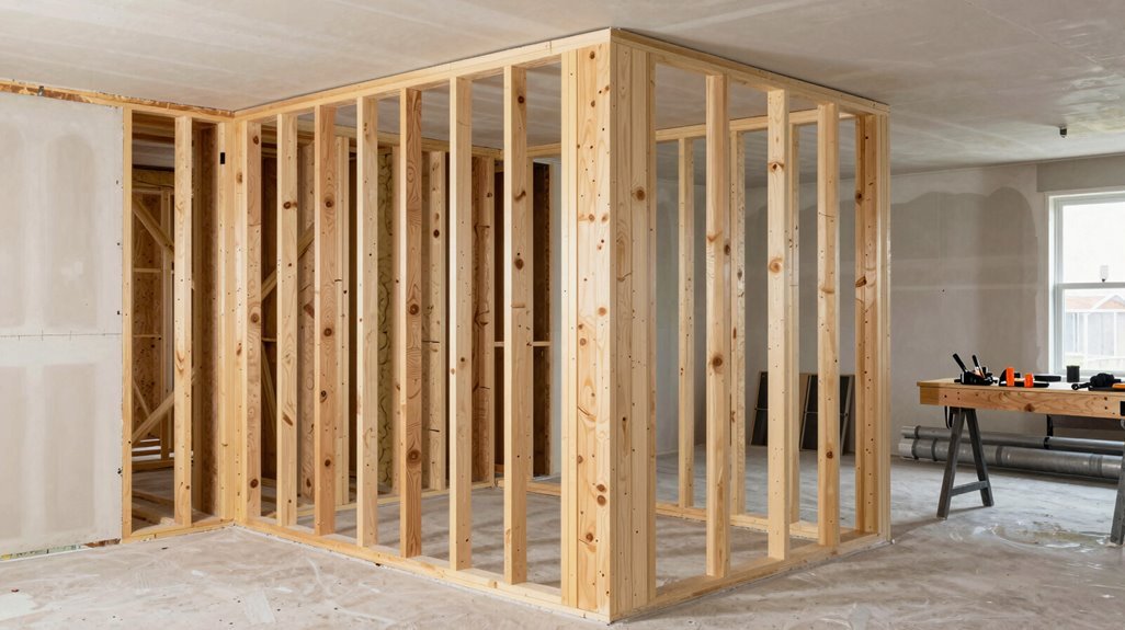 7 Steps to a Finished Basement Complete Guide 3 chalk layout anchored framing around obstructions