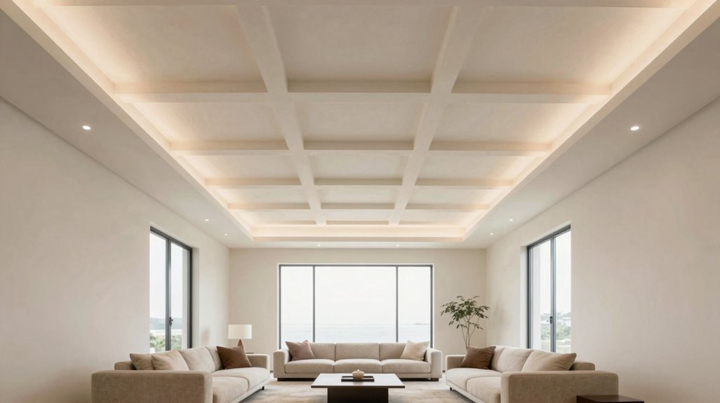 5 Ceiling Design Ideas to Transform Your Living Room 1 coffered ceilings light enhanced height
