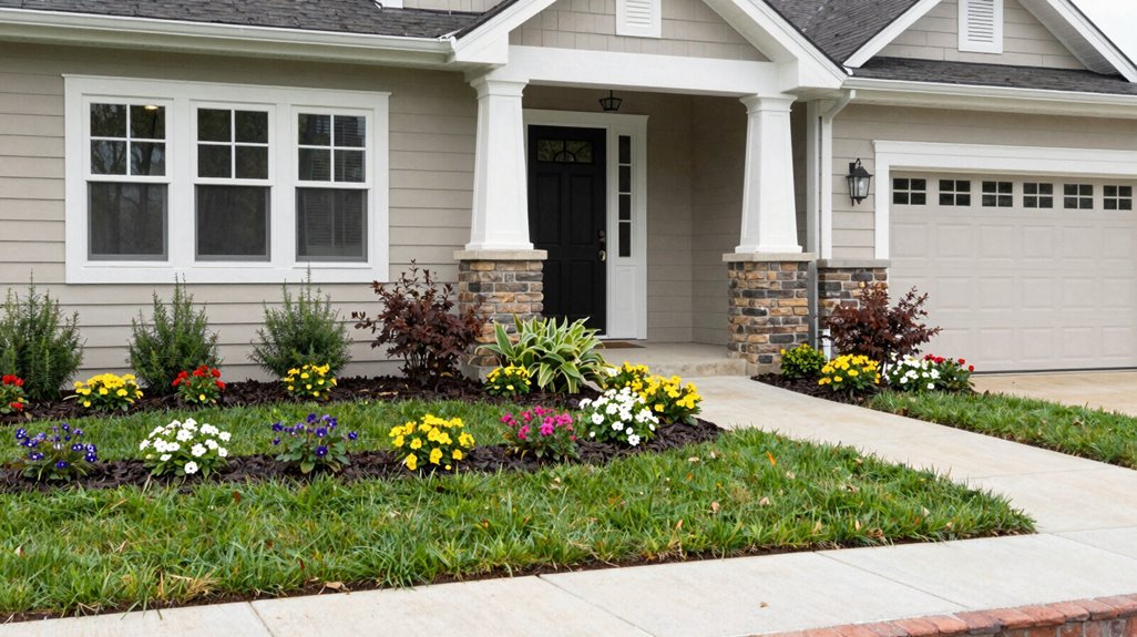 7 Front of House Landscaping Ideas That Boost Curb Appeal 4 coordinate flowers with exterior palette