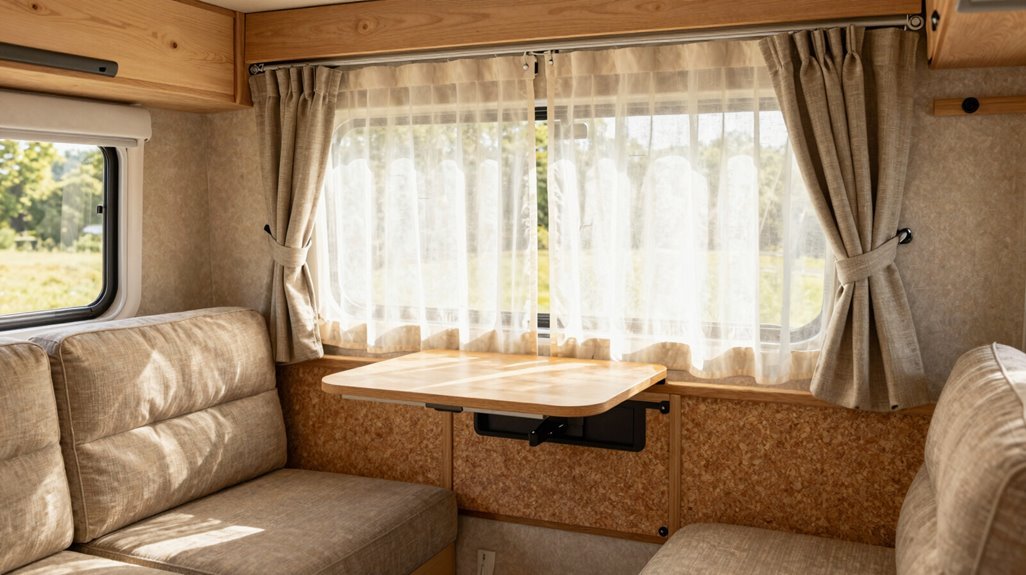 Small Camper Interior Ideas: 3 Space-Saving Layouts That Work 2 curtain zoning with layer combo
