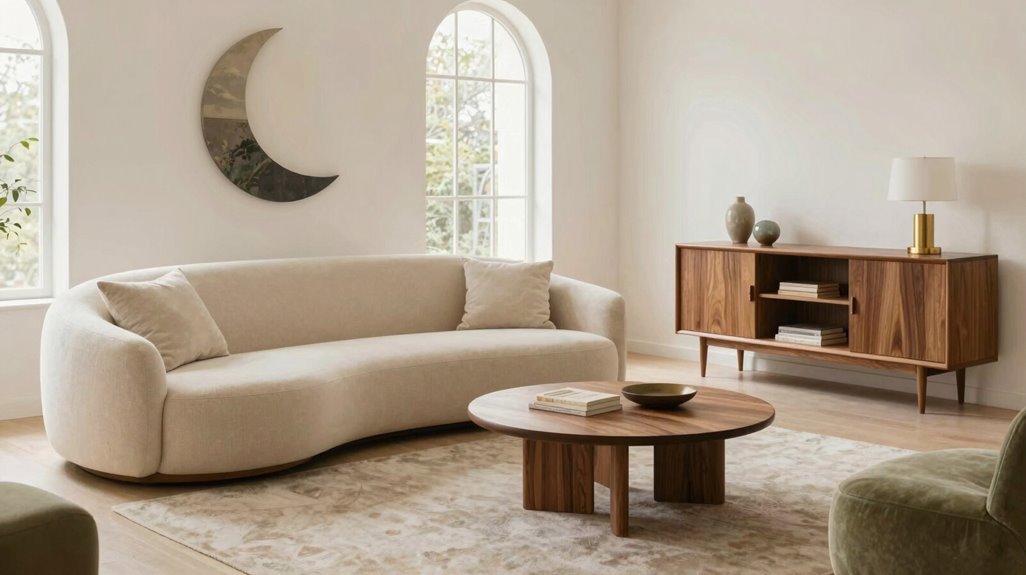 How to Decorate a Mid-Century Modern Living Room 9 curved seating organic mid century harmony