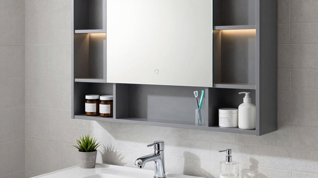 double bathroom mirrored cabinet storage