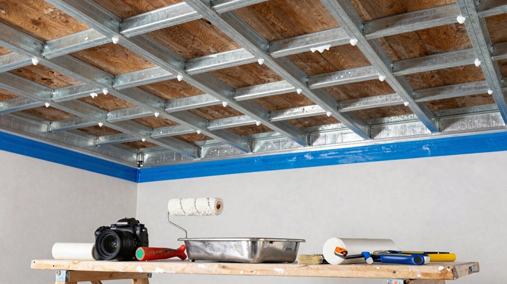 How to Paint an Exposed Basement Ceiling (Step-by-Step Guide) 1 exposed basement ceiling painting setup