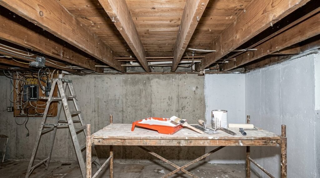exposed basement ceiling painting steps
