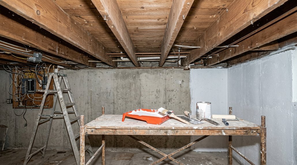 exposed basement ceiling painting steps
