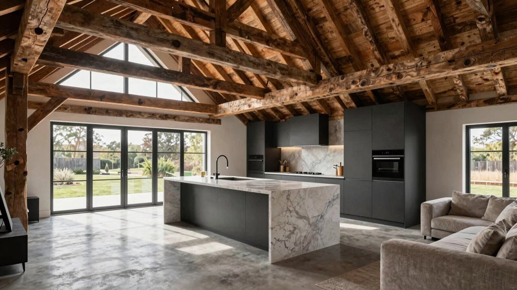 Barn House Living: Where Rustic Charm Meets Modern Comfort 2 exposed timber modern contrast