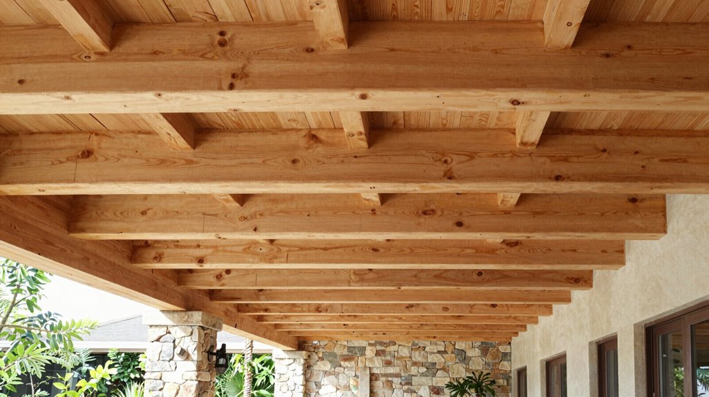 10 Faux Wood Beam Ceiling Ideas That Transform Any Room 10 faux beams extend outdoors cohesively