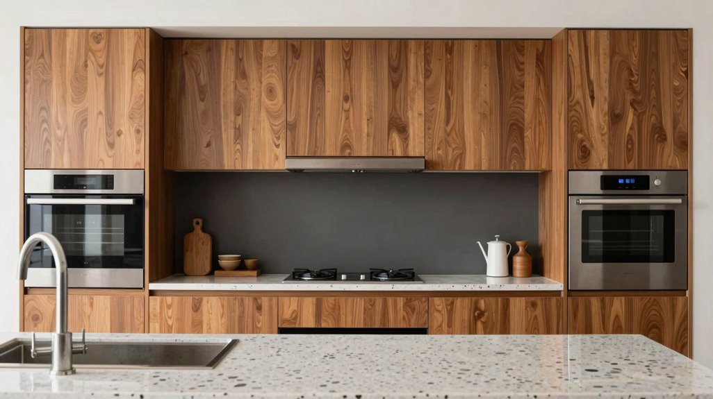 5 Tips for Decorating a Mid-Century Modern Kitchen 2 flat front warm wood cabinetry harmony
