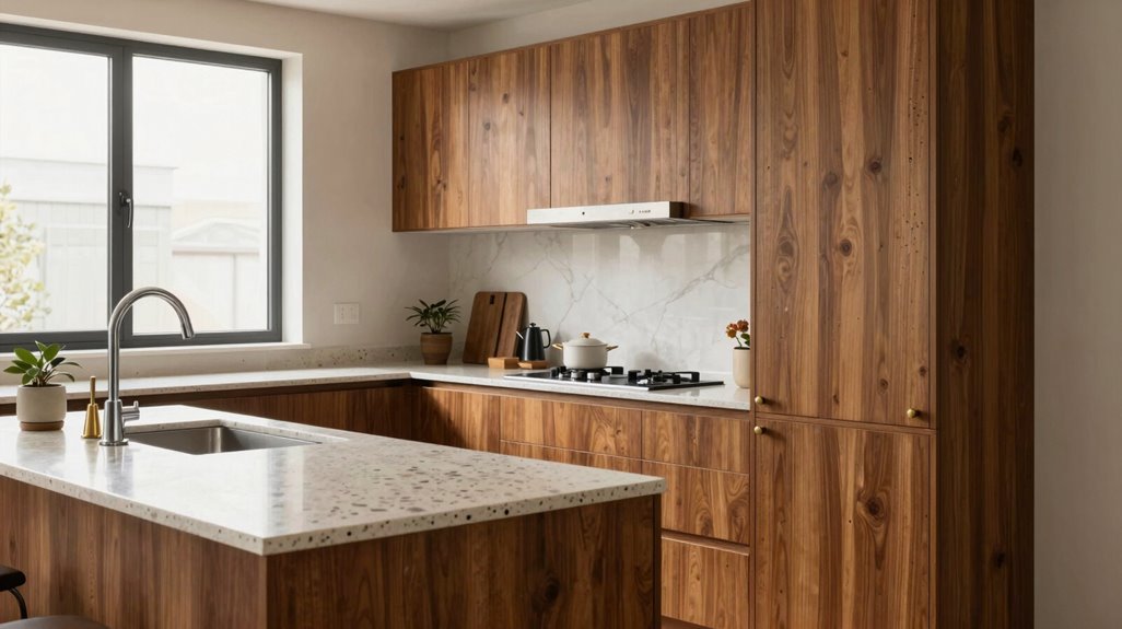 10 Mid-Century Modern Kitchen Decorating Tips 1 flat panel walnut cabinetry foundation