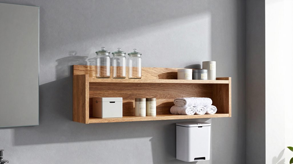 floating shelf above door storage solution