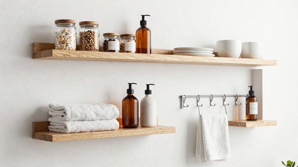 floating shelves hooks concealed storage