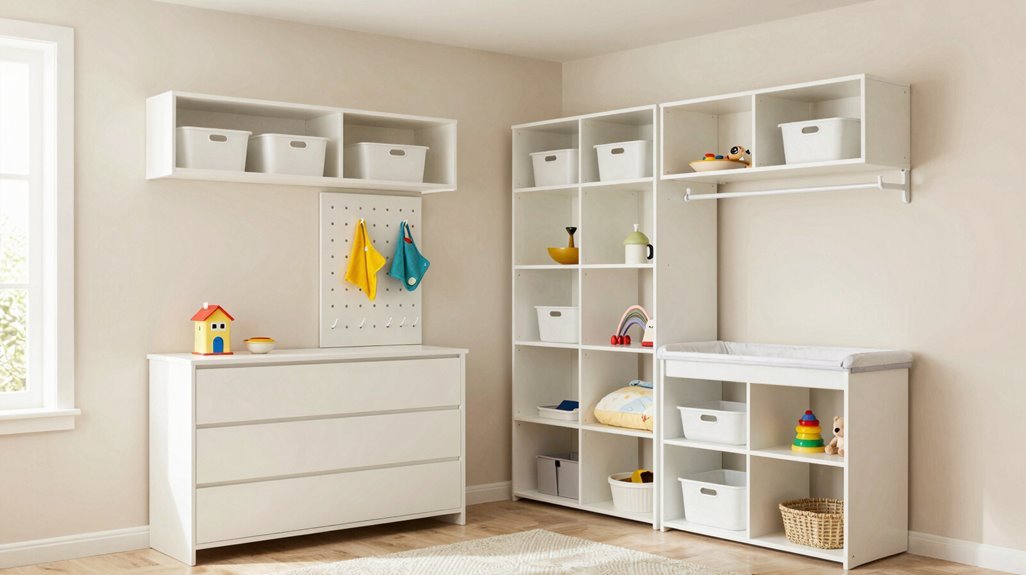 10 Small Nursery Ideas That Maximize Every Square Inch 5 floating shelves pegboards vertical closet retrofit