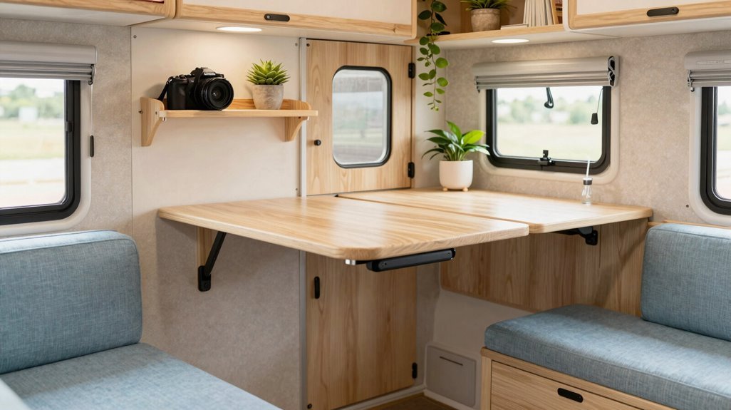 10 Cute Camper Decor Ideas That Maximize Tiny Spaces 7 fold down rv wall desk 24x16 30lb magnetic