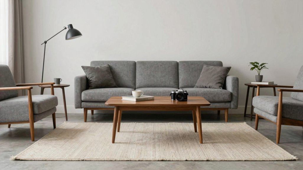 How to Decorate a Mid-Century Modern Living Room in 10 Essential Ways 4 geometric rug anchors space