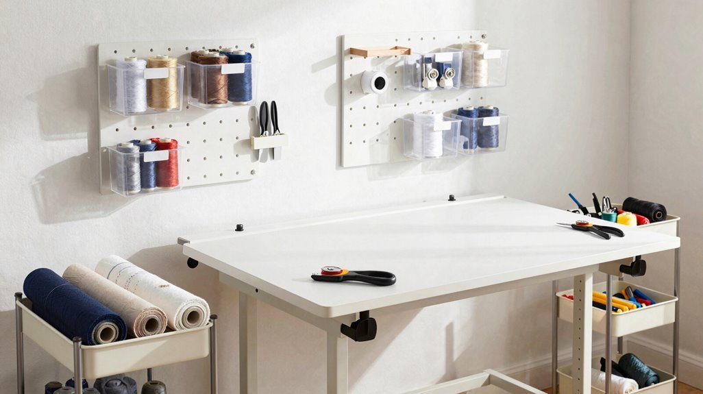 height adjusted cutting table with organization