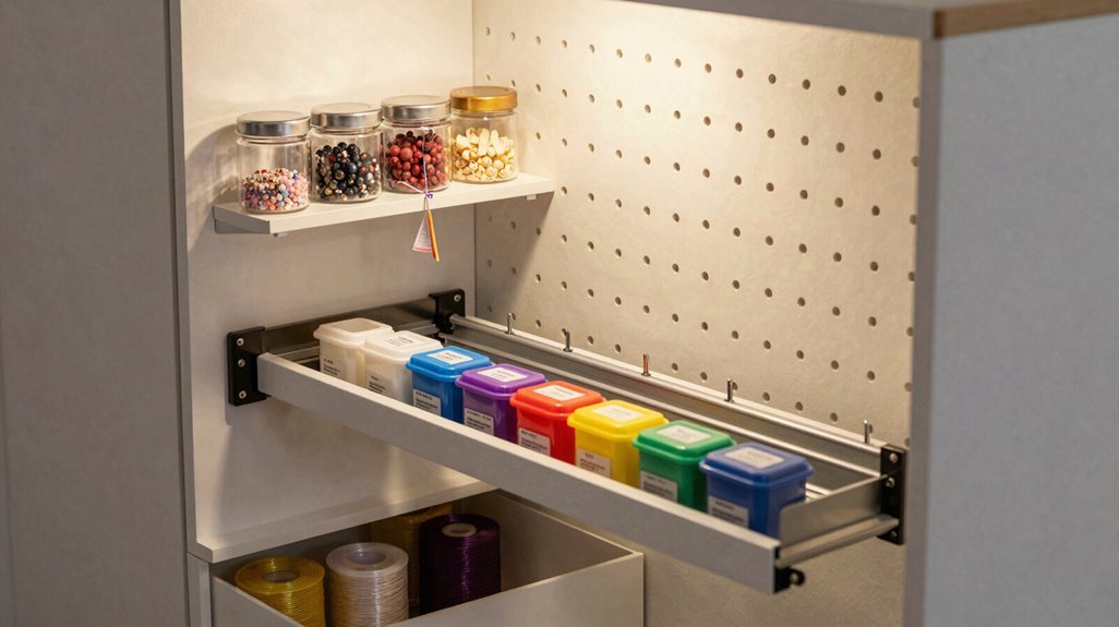 hidden slide out pegboard storage