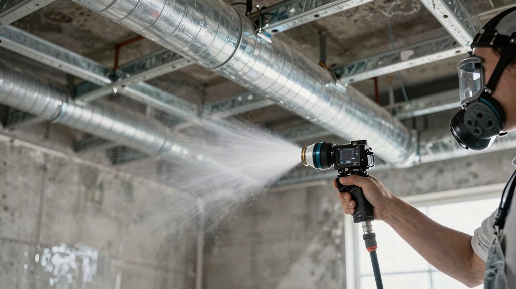 How to Paint an Exposed Basement Ceiling (Step-by-Step Guide) 6 hvlp spray ceiling with protection