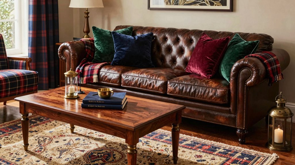 How to Design a Ralph Lauren Living Room 5 layer tartan textures with restraint