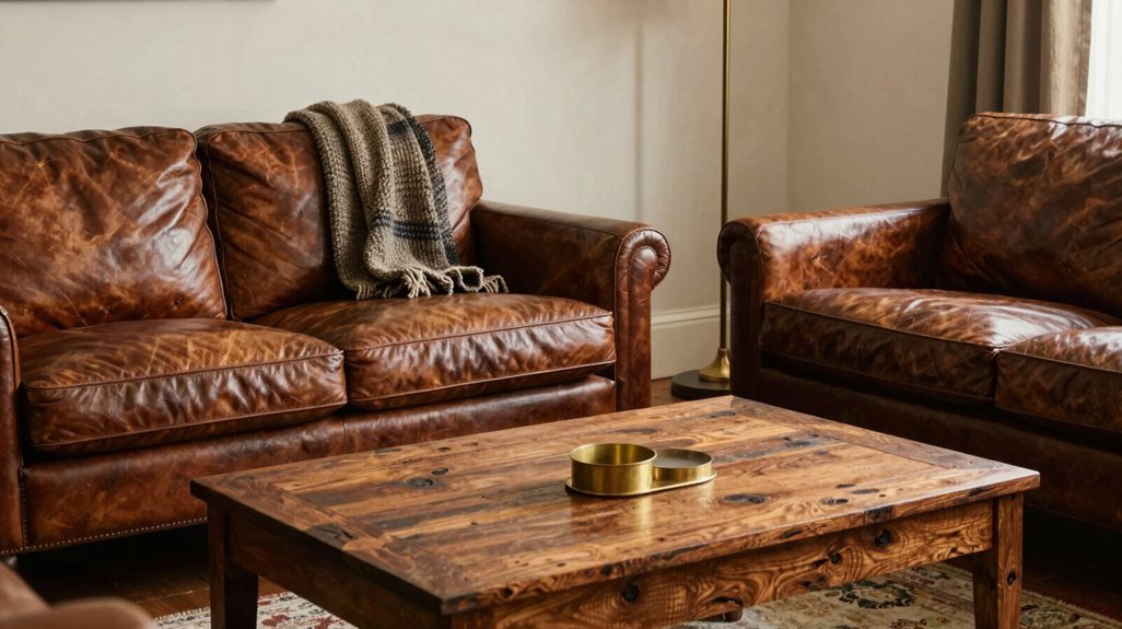layered leather wool wood patina