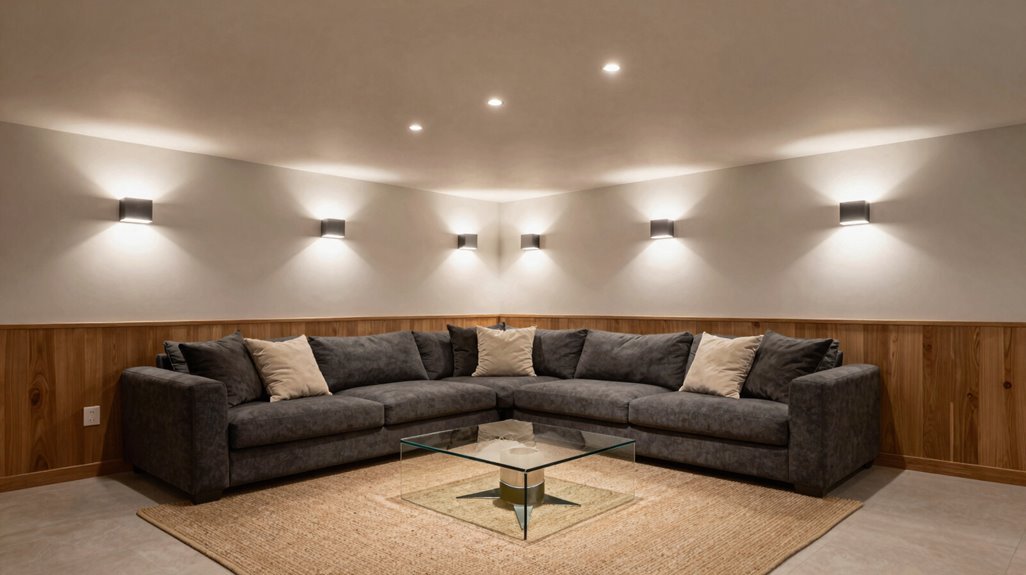 10 Basement Family Room Ideas That Maximize Every Square Foot 9 layered lighting from ceiling to floor