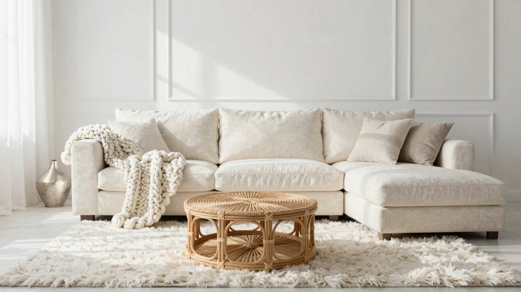 15 Ways to Create Your Dream White Living Room 3 layered textures add warm depth