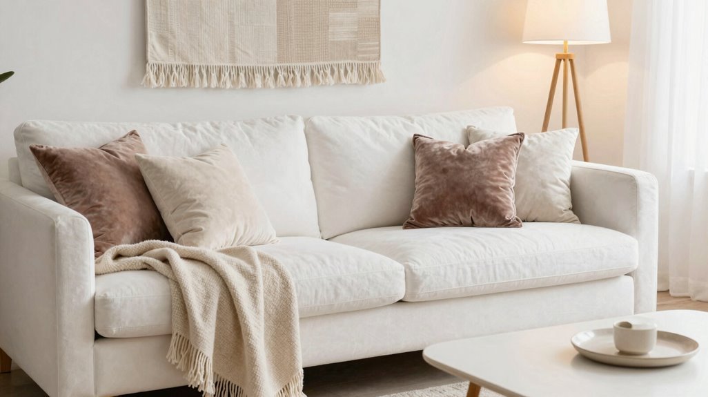15 Ways to Create Your Dream White Living Room 6 layered textures velvet cushions whites