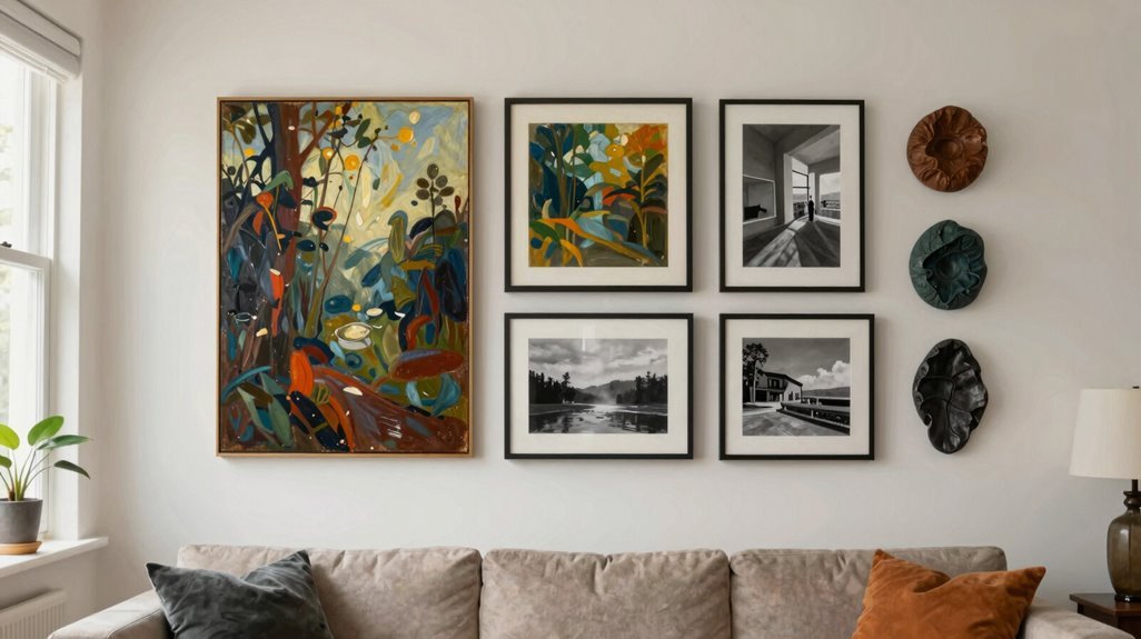 The 7 Best Ways to Style Living Room Wall Art 5 layered wall art with cohesive variety
