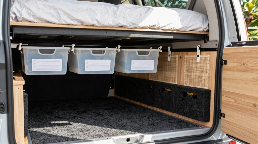 7 Small Camper Hacks That Maximize Every Inch of Space 4 lift up bed with slim organizers storage
