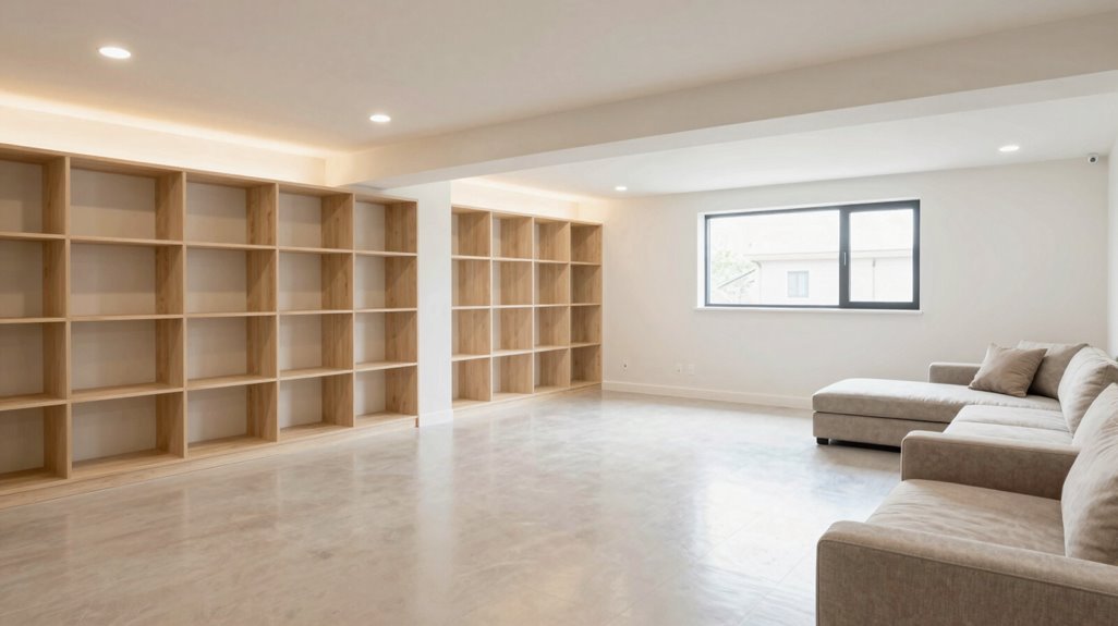 10 Basement Family Room Ideas That Maximize Every Square Foot 4 light reflective paint layered lighting