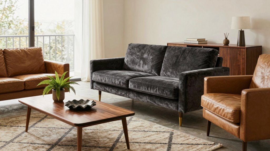 How to Decorate a Mid-Century Modern Living Room 4 low profile velvet or leather seating