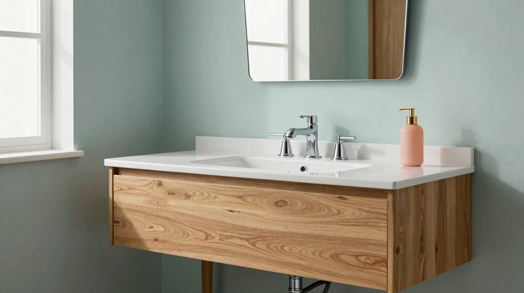 7 Mid-Century Modern Bathroom Tips for Decorating With Retro Style 6 mid century vanity storage balance