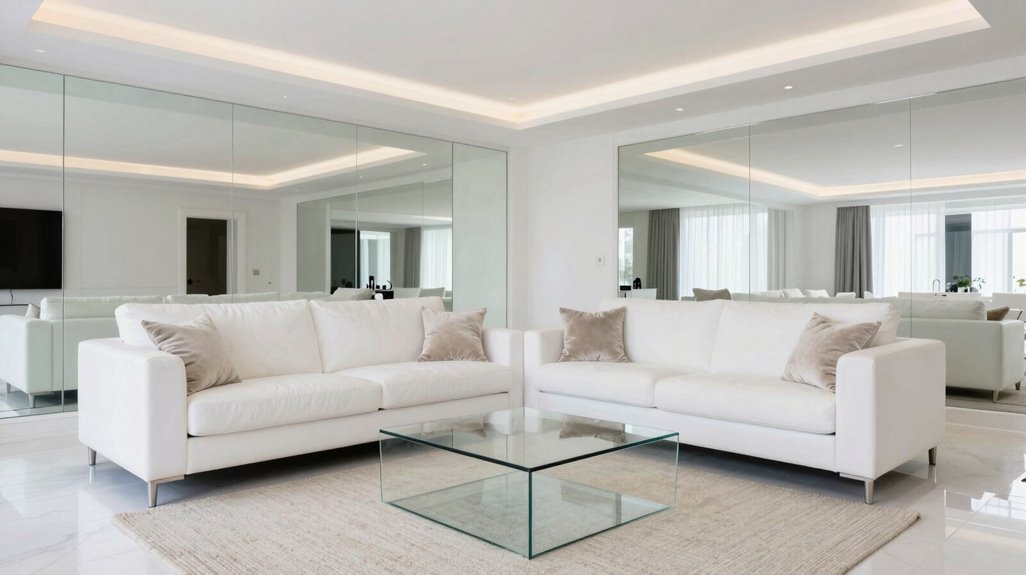 15 Ways to Create Your Dream White Living Room 14 mirrors multiply light space