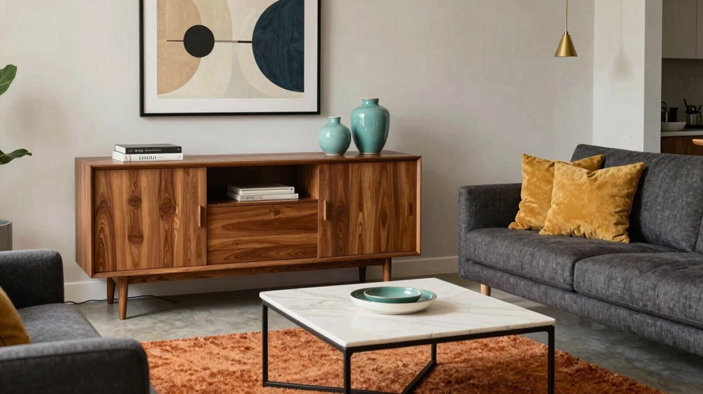 How to Decorate a Mid-Century Modern Living Room in 10 Essential Ways 3 mustard teal burnt orange accents
