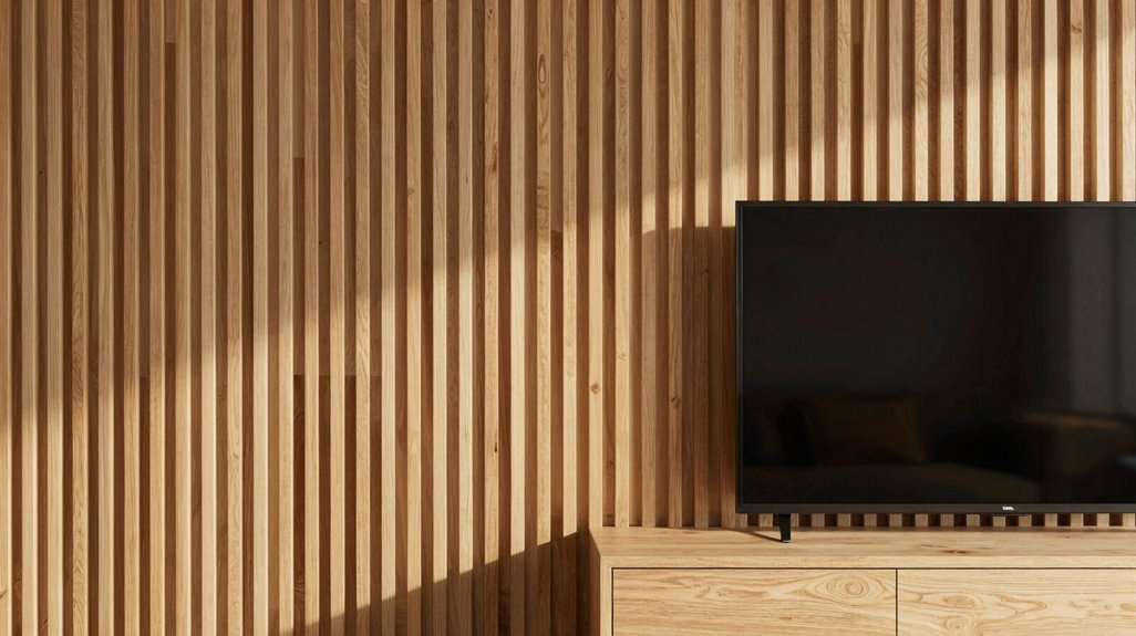 natural oak slats elevate minimalist tv wall