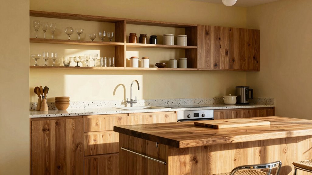 10 Mid-Century Modern Kitchen Decorating Tips 6 open shelving coordinated pieces