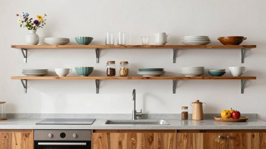 open shelving with hidden supports balance