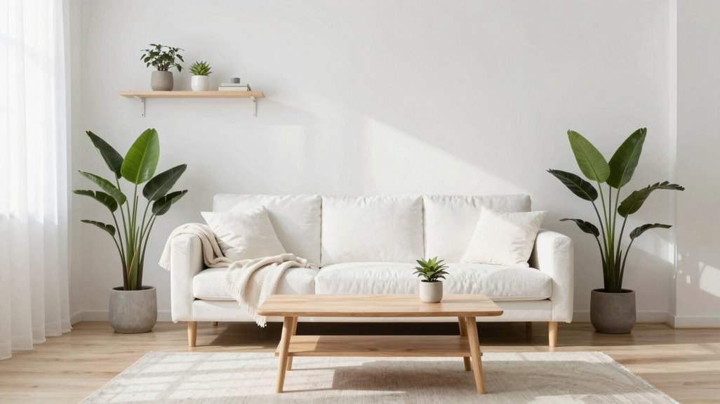15 Ways to Create Your Dream White Living Room 3 pale wood white greenery