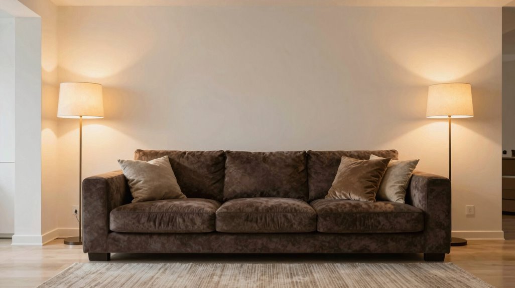 10 Dark Brown Couch Living Room Ideas That Actually Work 8 pendant and floor lighting balance dark couch