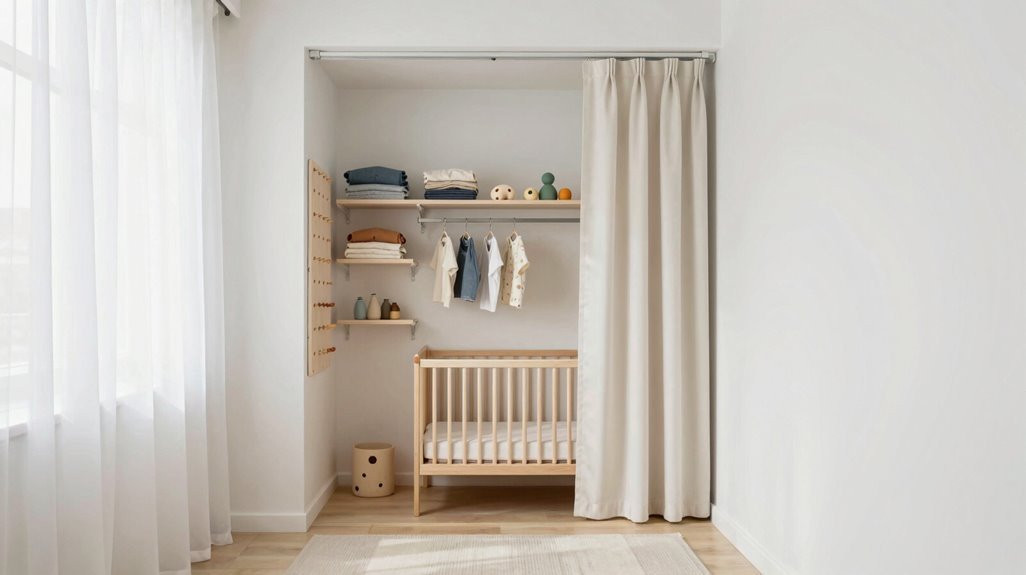 10 Small Nursery Ideas That Maximize Every Square Inch 6 precise curtain closet conversion measurements