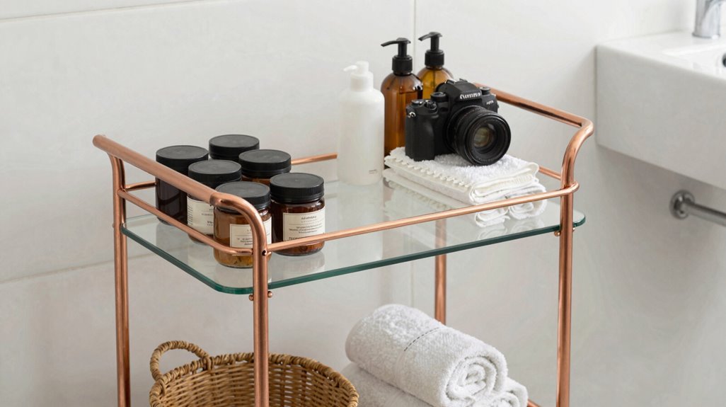 repurposed bar cart bathroom storage
