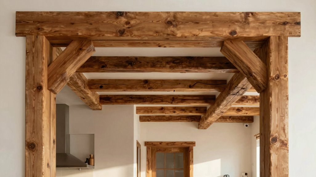 10 Faux Wood Beam Ceiling Ideas That Transform Any Room 2 rustic faux wood beams frame doorway